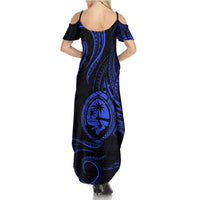 Polynesian Guam Coat of Arms Family Matching Summer Maxi Dress and Hawaiian Shirt Polynesian Tribal Tattoo Blue Version LT9 - Polynesian Pride