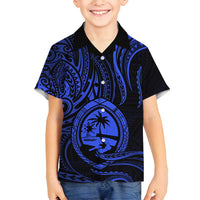 Polynesian Guam Coat of Arms Family Matching Tank Maxi Dress and Hawaiian Shirt Polynesian Tribal Tattoo Blue Version LT9 Son's Shirt Blue - Polynesian Pride