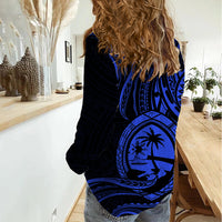 Polynesian Pride Guam Women Casual Shirt With Polynesian Tribal Tattoo and Coat of Arms Blue Version LT9 - Polynesian Pride