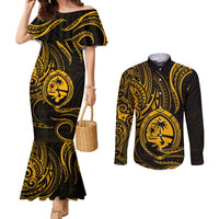 Polynesian Guam Coat of Arms Couples Matching Mermaid Dress and Long Sleeve Button Shirt Polynesian Tribal Tattoo Gold Version LT9 Gold - Polynesian Pride