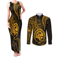 Polynesian Guam Coat of Arms Couples Matching Tank Maxi Dress and Long Sleeve Button Shirt Polynesian Tribal Tattoo Gold Version LT9 Gold - Polynesian Pride