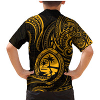 Polynesian Guam Coat of Arms Family Matching Mermaid Dress and Hawaiian Shirt Polynesian Tribal Tattoo Gold Version LT9 - Polynesian Pride