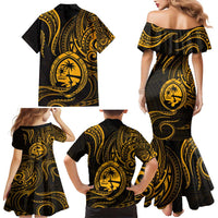 Polynesian Guam Coat of Arms Family Matching Mermaid Dress and Hawaiian Shirt Polynesian Tribal Tattoo Gold Version LT9 - Polynesian Pride