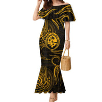 Polynesian Guam Coat of Arms Family Matching Mermaid Dress and Hawaiian Shirt Polynesian Tribal Tattoo Gold Version LT9 Mom's Dress Gold - Polynesian Pride