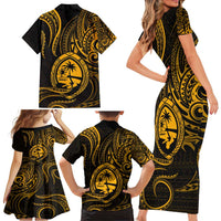 Polynesian Guam Coat of Arms Family Matching Short Sleeve Bodycon Dress and Hawaiian Shirt Polynesian Tribal Tattoo Gold Version LT9 - Polynesian Pride