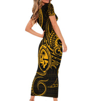Polynesian Guam Coat of Arms Family Matching Short Sleeve Bodycon Dress and Hawaiian Shirt Polynesian Tribal Tattoo Gold Version LT9 - Polynesian Pride