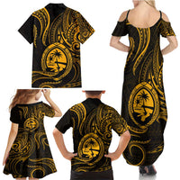 Polynesian Guam Coat of Arms Family Matching Summer Maxi Dress and Hawaiian Shirt Polynesian Tribal Tattoo Gold Version LT9 - Polynesian Pride