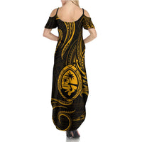 Polynesian Guam Coat of Arms Family Matching Summer Maxi Dress and Hawaiian Shirt Polynesian Tribal Tattoo Gold Version LT9 - Polynesian Pride