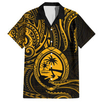 Polynesian Guam Coat of Arms Family Matching Tank Maxi Dress and Hawaiian Shirt Polynesian Tribal Tattoo Gold Version LT9 Dad's Shirt - Short Sleeve Gold - Polynesian Pride