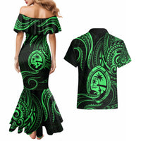 Polynesian Guam Coat of Arms Couples Matching Mermaid Dress and Hawaiian Shirt Polynesian Tribal Tattoo Green Version LT9 - Polynesian Pride
