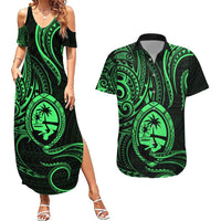 Polynesian Guam Coat of Arms Couples Matching Summer Maxi Dress and Hawaiian Shirt Polynesian Tribal Tattoo Green Version LT9 Green - Polynesian Pride