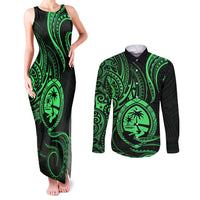 Polynesian Guam Coat of Arms Couples Matching Tank Maxi Dress and Long Sleeve Button Shirt Polynesian Tribal Tattoo Green Version LT9 Green - Polynesian Pride