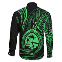 Polynesian Guam Coat of Arms Family Matching Off The Shoulder Long Sleeve Dress and Hawaiian Shirt Polynesian Tribal Tattoo Green Version LT9 - Polynesian Pride