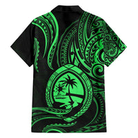 Polynesian Guam Coat of Arms Family Matching Off Shoulder Short Dress and Hawaiian Shirt Polynesian Tribal Tattoo Green Version LT9 - Polynesian Pride