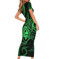 Polynesian Guam Coat of Arms Family Matching Short Sleeve Bodycon Dress and Hawaiian Shirt Polynesian Tribal Tattoo Green Version LT9 - Polynesian Pride