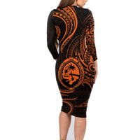 Polynesian Guam Coat of Arms Family Matching Long Sleeve Bodycon Dress and Hawaiian Shirt Polynesian Tribal Tattoo Orange Version LT9 - Polynesian Pride