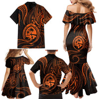 Polynesian Guam Coat of Arms Family Matching Mermaid Dress and Hawaiian Shirt Polynesian Tribal Tattoo Orange Version LT9 - Polynesian Pride