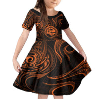 Polynesian Guam Coat of Arms Family Matching Off The Shoulder Long Sleeve Dress and Hawaiian Shirt Polynesian Tribal Tattoo Orange Version LT9 Daughter's Dress Orange - Polynesian Pride