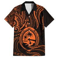 Polynesian Guam Coat of Arms Family Matching Off The Shoulder Long Sleeve Dress and Hawaiian Shirt Polynesian Tribal Tattoo Orange Version LT9 Dad's Shirt - Short Sleeve Orange - Polynesian Pride