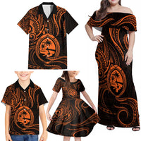 Polynesian Guam Coat of Arms Family Matching Off Shoulder Maxi Dress and Hawaiian Shirt Polynesian Tribal Tattoo Orange Version LT9 - Polynesian Pride
