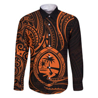 Polynesian Guam Coat of Arms Family Matching Off Shoulder Maxi Dress and Hawaiian Shirt Polynesian Tribal Tattoo Orange Version LT9 Dad's Shirt - Long Sleeve Orange - Polynesian Pride