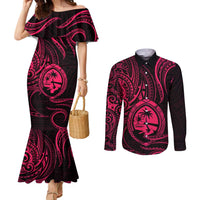 Polynesian Guam Coat of Arms Couples Matching Mermaid Dress and Long Sleeve Button Shirt Polynesian Tribal Tattoo Pink Version LT9 Pink - Polynesian Pride