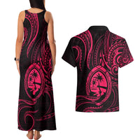 Polynesian Guam Coat of Arms Couples Matching Tank Maxi Dress and Hawaiian Shirt Polynesian Tribal Tattoo Pink Version LT9 - Polynesian Pride