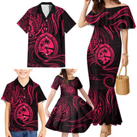 Polynesian Guam Coat of Arms Family Matching Mermaid Dress and Hawaiian Shirt Polynesian Tribal Tattoo Pink Version LT9 - Polynesian Pride