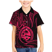 Polynesian Guam Coat of Arms Family Matching Mermaid Dress and Hawaiian Shirt Polynesian Tribal Tattoo Pink Version LT9 Son's Shirt Pink - Polynesian Pride