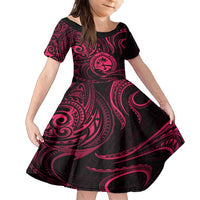 Polynesian Guam Coat of Arms Family Matching Summer Maxi Dress and Hawaiian Shirt Polynesian Tribal Tattoo Pink Version LT9 Daughter's Dress Pink - Polynesian Pride