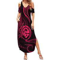 Polynesian Guam Coat of Arms Family Matching Summer Maxi Dress and Hawaiian Shirt Polynesian Tribal Tattoo Pink Version LT9 Mom's Dress Pink - Polynesian Pride