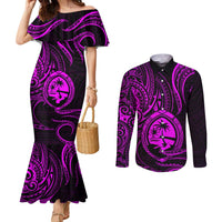 Polynesian Guam Coat of Arms Couples Matching Mermaid Dress and Long Sleeve Button Shirt Polynesian Tribal Tattoo Purple Version LT9 Purple - Polynesian Pride