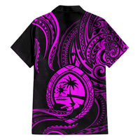 Polynesian Guam Coat of Arms Family Matching Off The Shoulder Long Sleeve Dress and Hawaiian Shirt Polynesian Tribal Tattoo Purple Version LT9 - Polynesian Pride