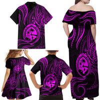 Polynesian Guam Coat of Arms Family Matching Off Shoulder Maxi Dress and Hawaiian Shirt Polynesian Tribal Tattoo Purple Version LT9 - Polynesian Pride