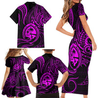 Polynesian Guam Coat of Arms Family Matching Short Sleeve Bodycon Dress and Hawaiian Shirt Polynesian Tribal Tattoo Purple Version LT9 - Polynesian Pride