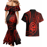 Polynesian Guam Coat of Arms Couples Matching Mermaid Dress and Hawaiian Shirt Polynesian Tribal Tattoo Red Version LT9 - Polynesian Pride