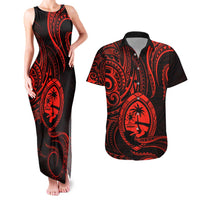 Polynesian Guam Coat of Arms Couples Matching Tank Maxi Dress and Hawaiian Shirt Polynesian Tribal Tattoo Red Version LT9 Red - Polynesian Pride