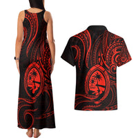 Polynesian Guam Coat of Arms Couples Matching Tank Maxi Dress and Hawaiian Shirt Polynesian Tribal Tattoo Red Version LT9 - Polynesian Pride