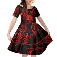 Polynesian Guam Coat of Arms Family Matching Off The Shoulder Long Sleeve Dress and Hawaiian Shirt Polynesian Tribal Tattoo Red Version LT9 Daughter's Dress Red - Polynesian Pride