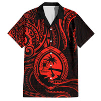 Polynesian Guam Coat of Arms Family Matching Off Shoulder Short Dress and Hawaiian Shirt Polynesian Tribal Tattoo Red Version LT9 Dad's Shirt - Short Sleeve Red - Polynesian Pride
