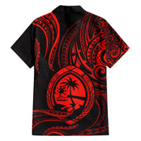 Polynesian Guam Coat of Arms Family Matching Off Shoulder Short Dress and Hawaiian Shirt Polynesian Tribal Tattoo Red Version LT9 - Polynesian Pride