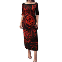 Polynesian Guam Coat of Arms Family Matching Puletasi and Hawaiian Shirt Polynesian Tribal Tattoo Red Version LT9 Mom's Dress Red - Polynesian Pride
