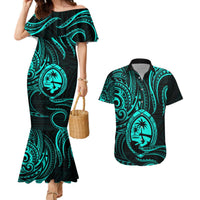 Polynesian Guam Coat of Arms Couples Matching Mermaid Dress and Hawaiian Shirt Polynesian Tribal Tattoo Turquoise Version LT9 Turquoise - Polynesian Pride