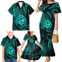 Polynesian Guam Coat of Arms Family Matching Mermaid Dress and Hawaiian Shirt Polynesian Tribal Tattoo Turquoise Version LT9 - Polynesian Pride