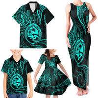 Polynesian Guam Coat of Arms Family Matching Tank Maxi Dress and Hawaiian Shirt Polynesian Tribal Tattoo Turquoise Version LT9 - Polynesian Pride