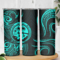 Polynesian Guam Coat of Arms Skinny Tumbler Polynesian Tribal Tattoo Turquoise Version LT9 - Polynesian Pride