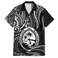 Polynesian Guam Coat of Arms Family Matching Long Sleeve Bodycon Dress and Hawaiian Shirt Polynesian Tribal Tattoo Black Version LT9 Dad's Shirt - Short Sleeve Black - Polynesian Pride