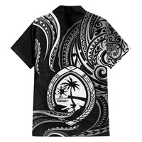 Polynesian Guam Coat of Arms Family Matching Off Shoulder Short Dress and Hawaiian Shirt Polynesian Tribal Tattoo Black Version LT9 - Polynesian Pride