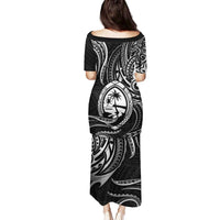 Polynesian Guam Coat of Arms Family Matching Puletasi and Hawaiian Shirt Polynesian Tribal Tattoo Black Version LT9 - Polynesian Pride
