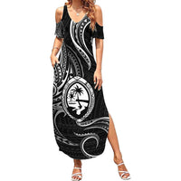 Polynesian Guam Coat of Arms Family Matching Summer Maxi Dress and Hawaiian Shirt Polynesian Tribal Tattoo Black Version LT9 Mom's Dress Black - Polynesian Pride